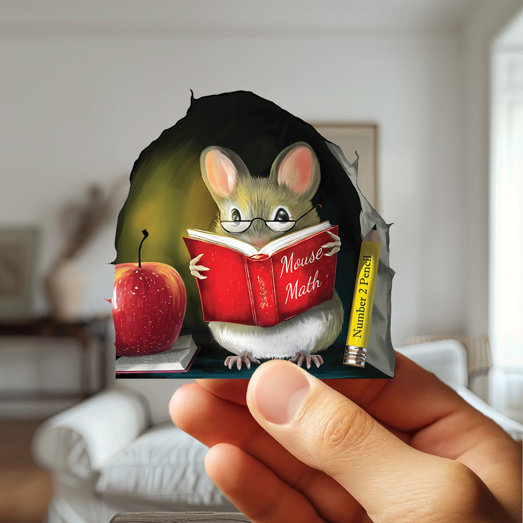 Whimsical mouse wall decal for library or study space
