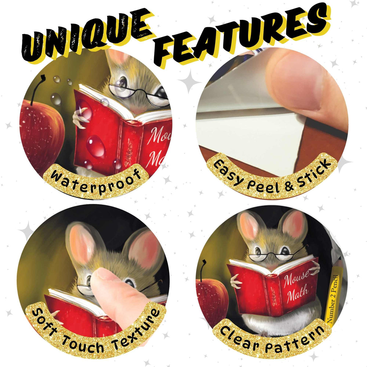 Whimsical mouse wall decal for library or study space
