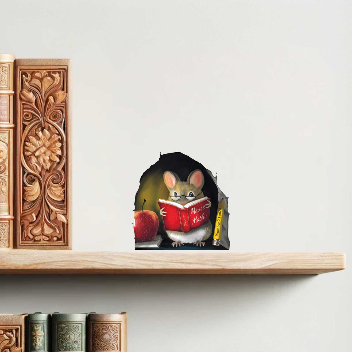 Whimsical mouse wall decal for library or study space
