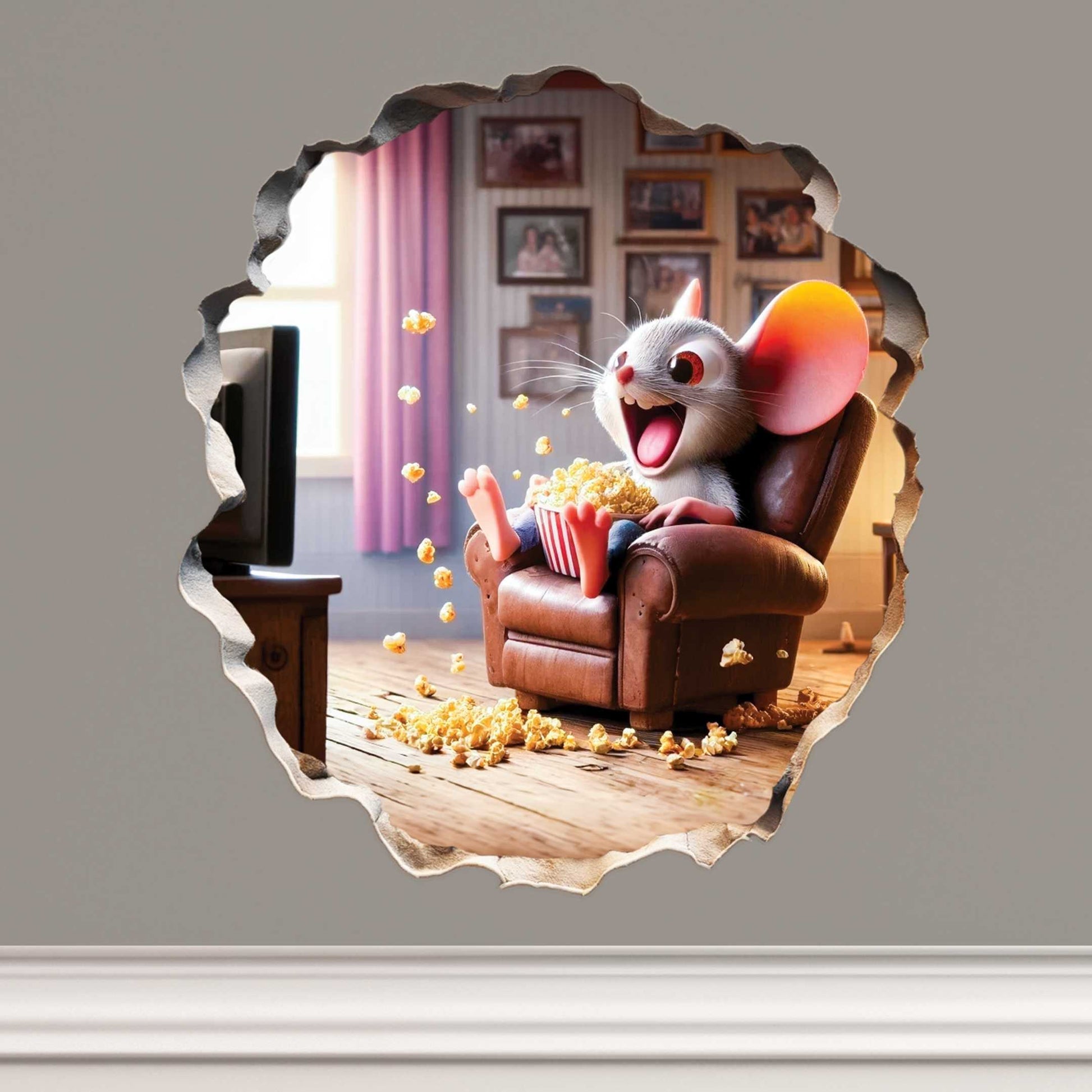 Whimsical mouse wall sticker in kids room
