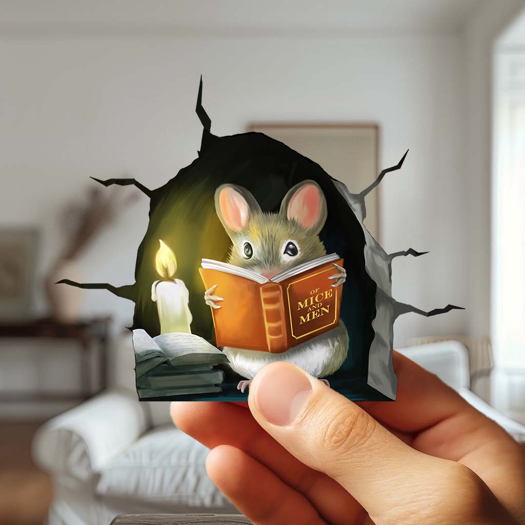 Reading mouse cracked wall decal for classroom or library
