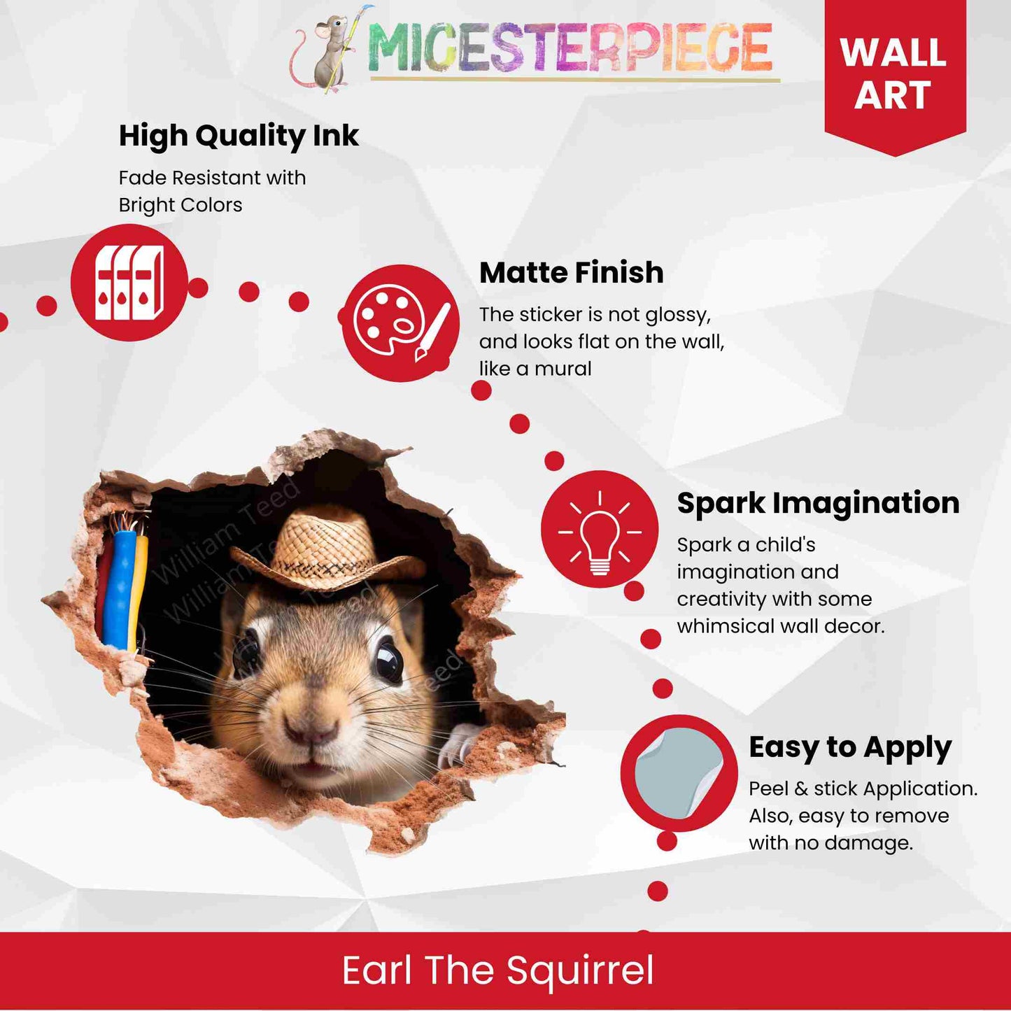Squirrel 3D Wall Decal Sticker - Micesterpiece
