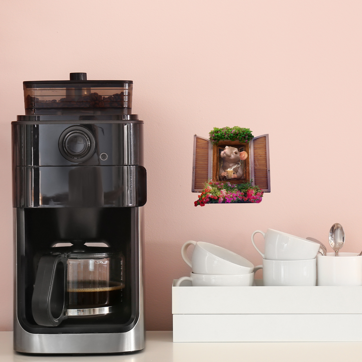 Coffee mouse wall sticker in kitchen

