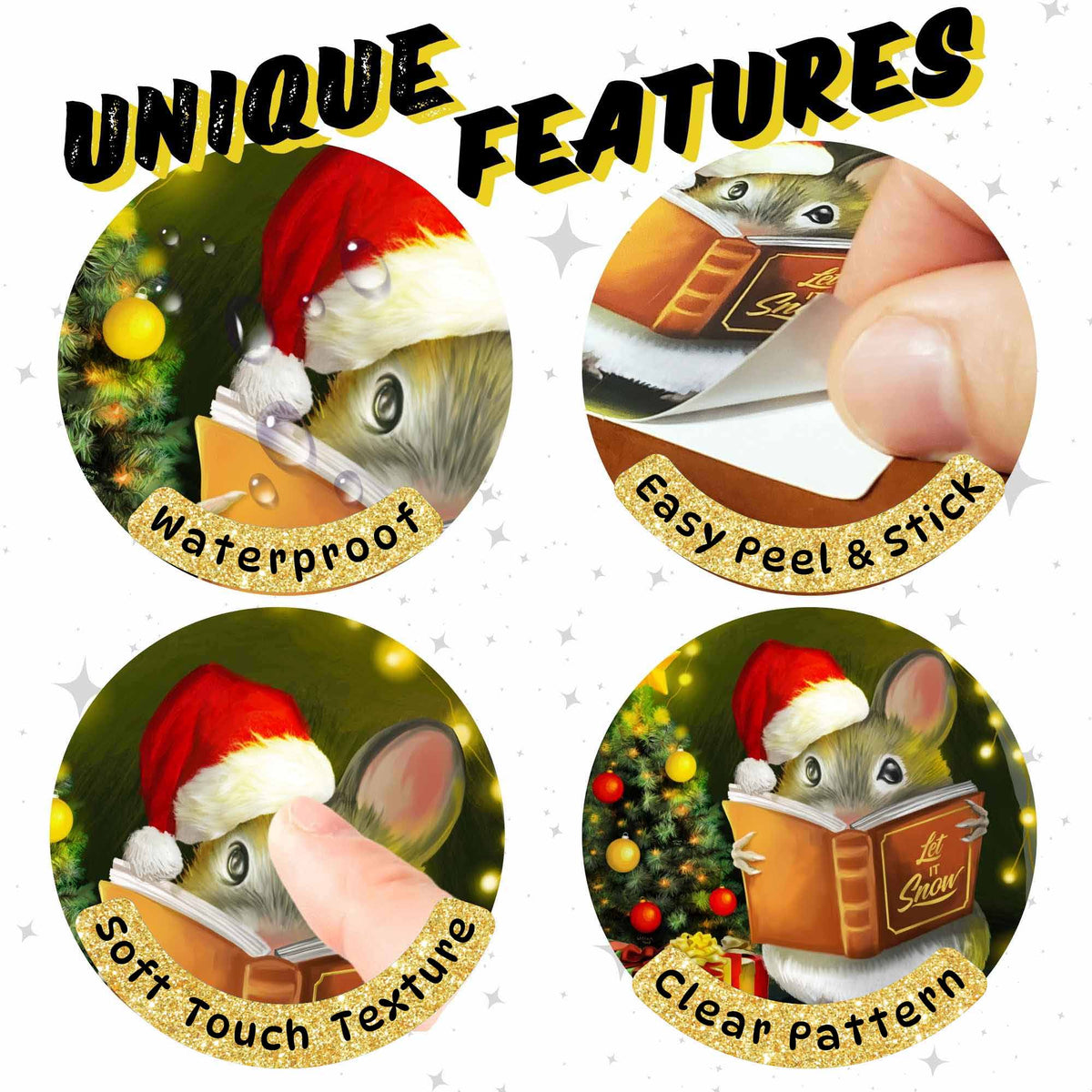 Festive mouse wall decal for holiday decor
