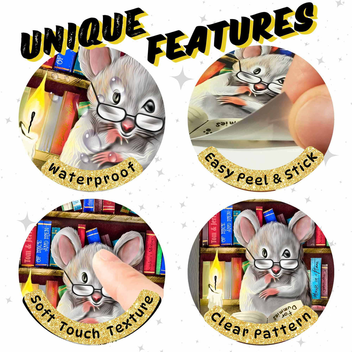 Book themed mouse wall decal for classroom or office
