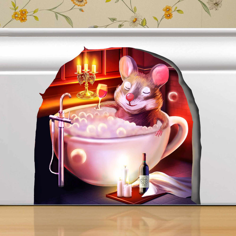 Bathtub mouse 3D wall sticker vinyl decal in bathroom
