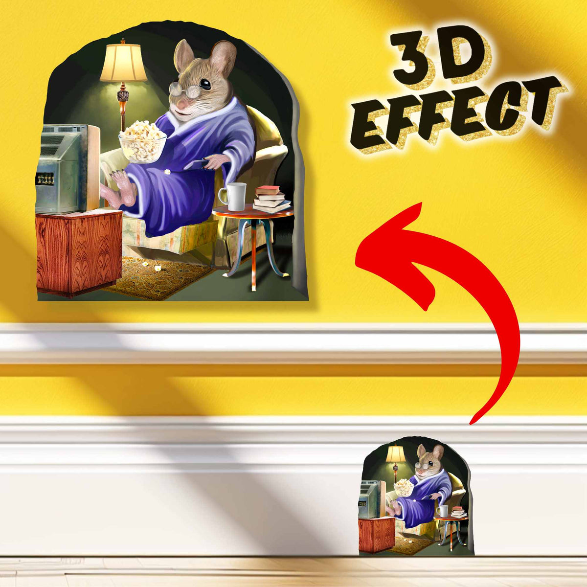 Couch potato mouse 3D wall sticker vinyl decal on wall
