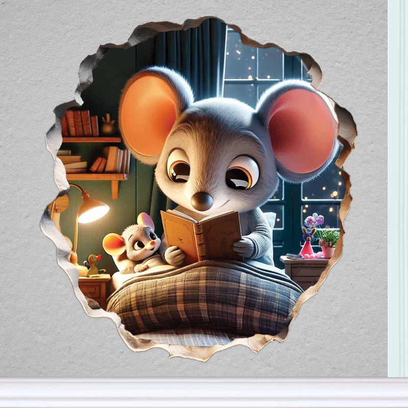 Cute and realistic 3D mouse wall sticker vinyl decal on wall
