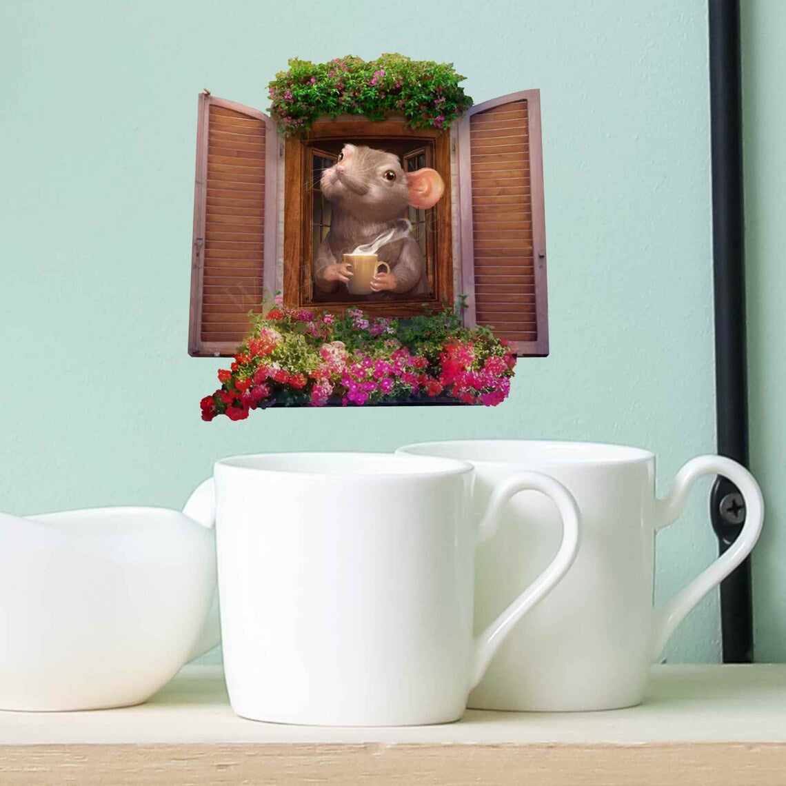 Coffee mouse 3D wall sticker vinyl decal on wall
