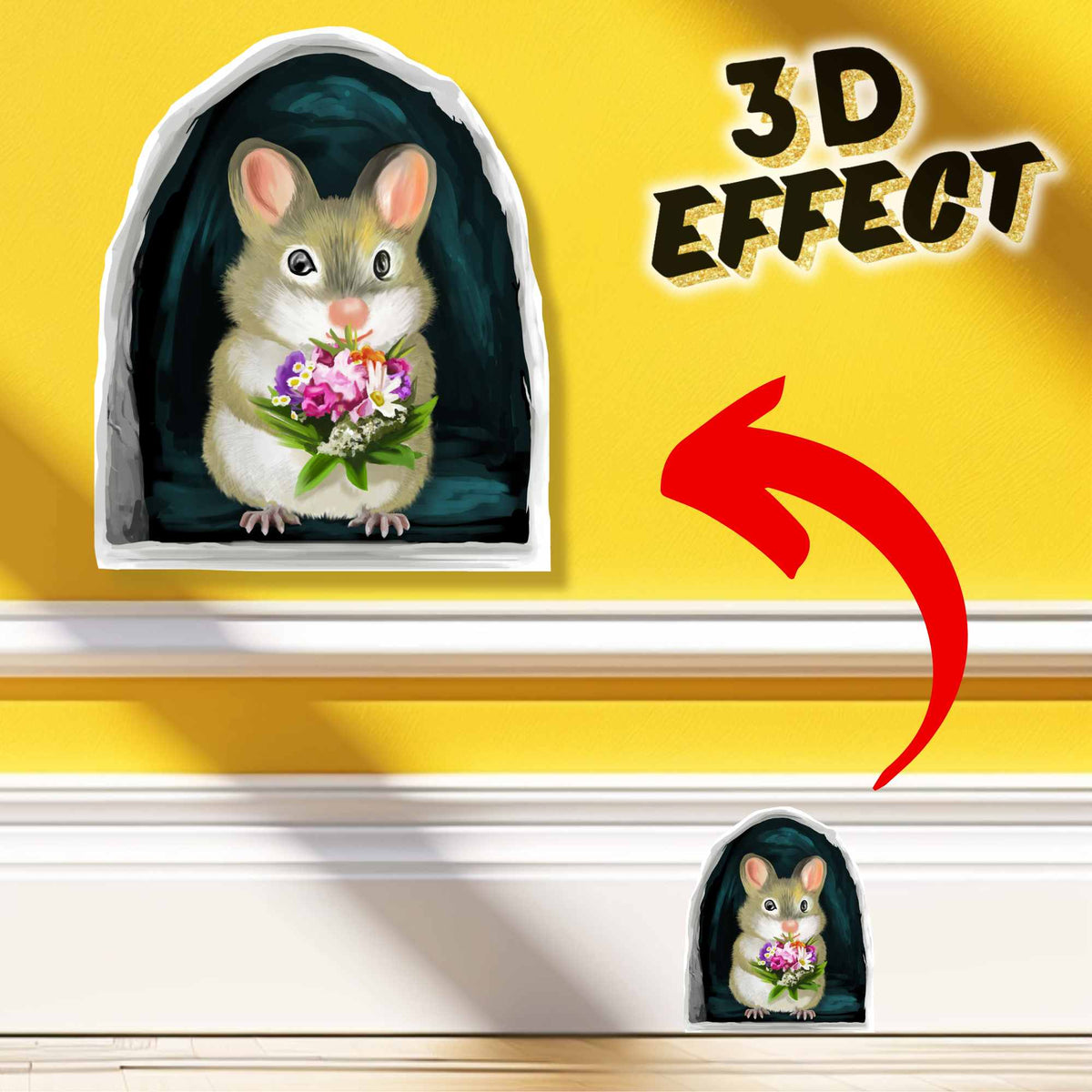 Flower mouse 3D wall sticker vinyl decal on wall
