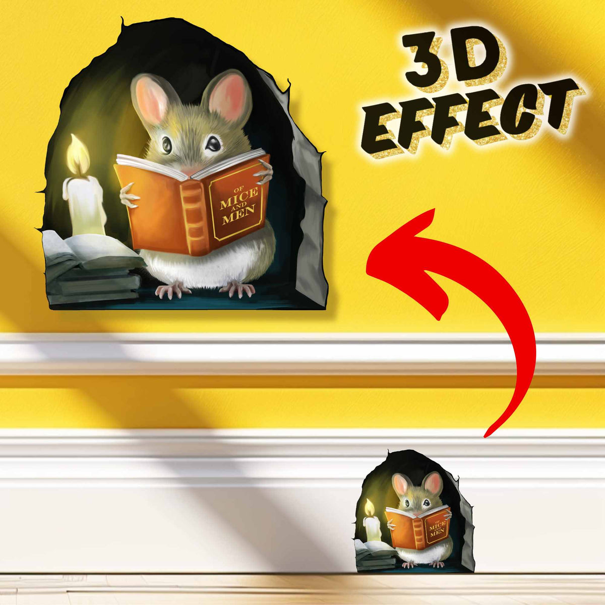 Reading mouse wall sticker in children’s reading nook