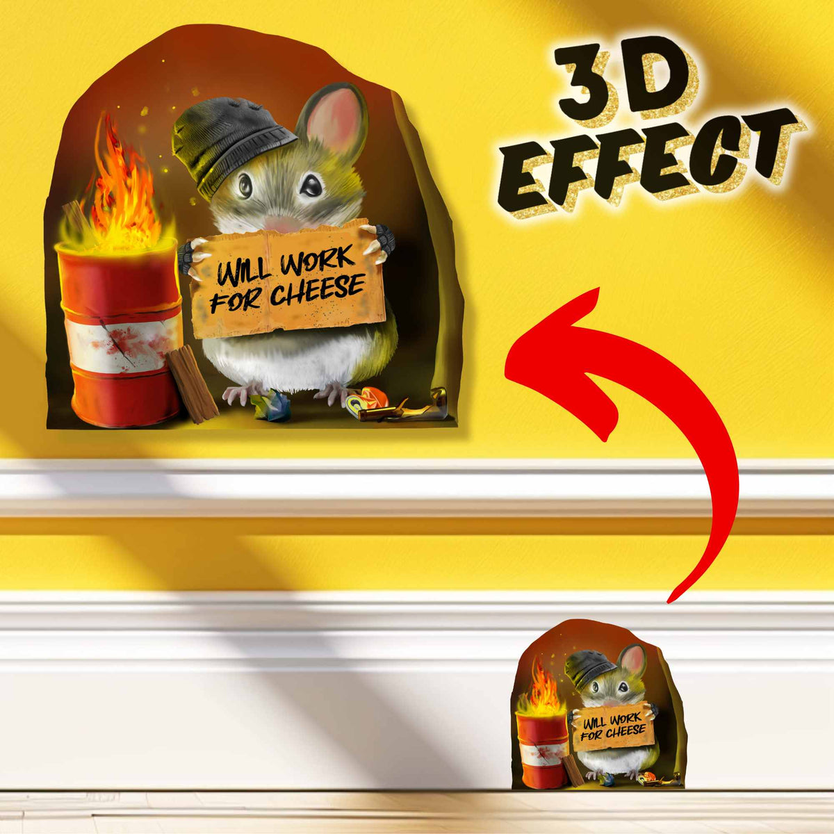 Hungry mouse 3D wall sticker vinyl decal on wall
