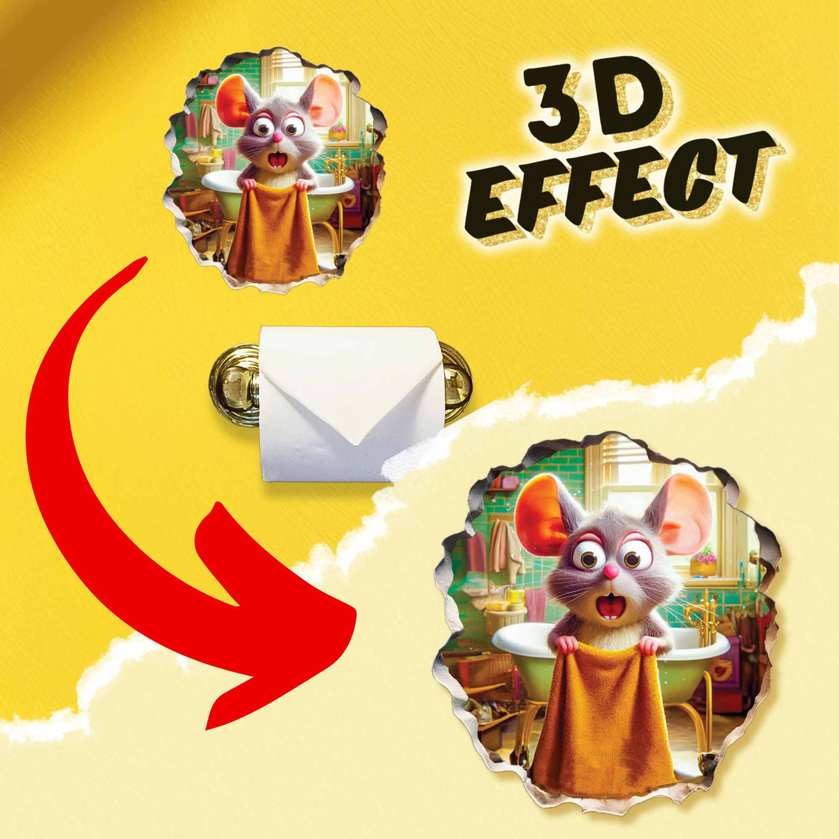 3D mouse hole wall sticker realistic vinyl decal on wall
