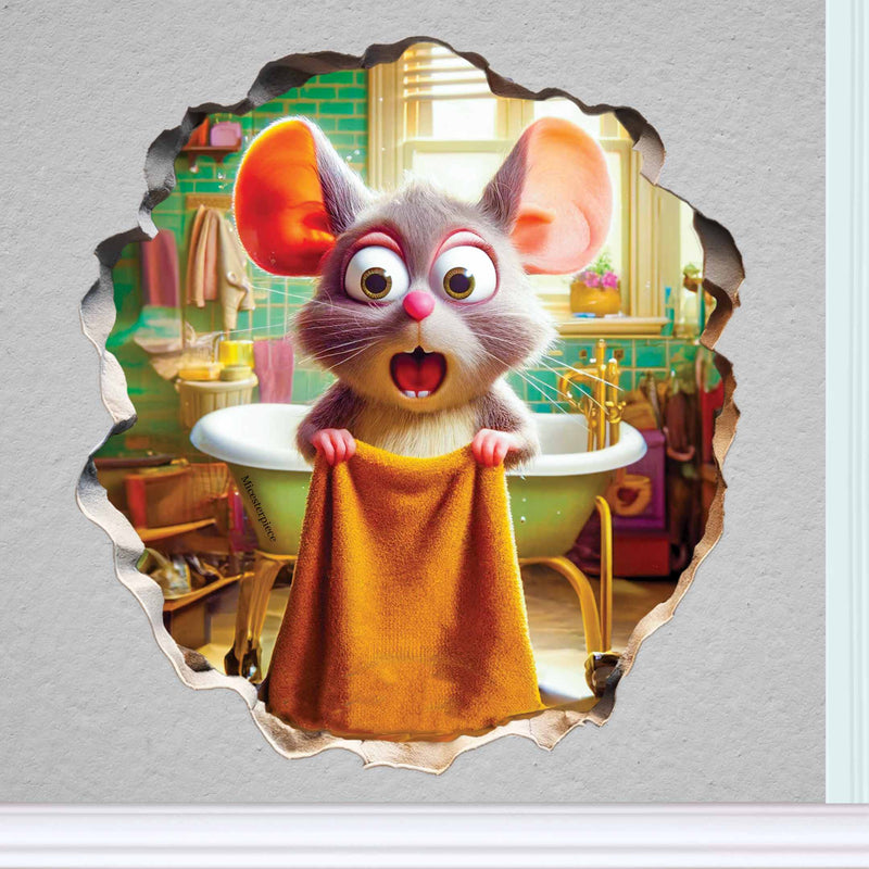3D mouse hole wall sticker realistic vinyl decal on wall
