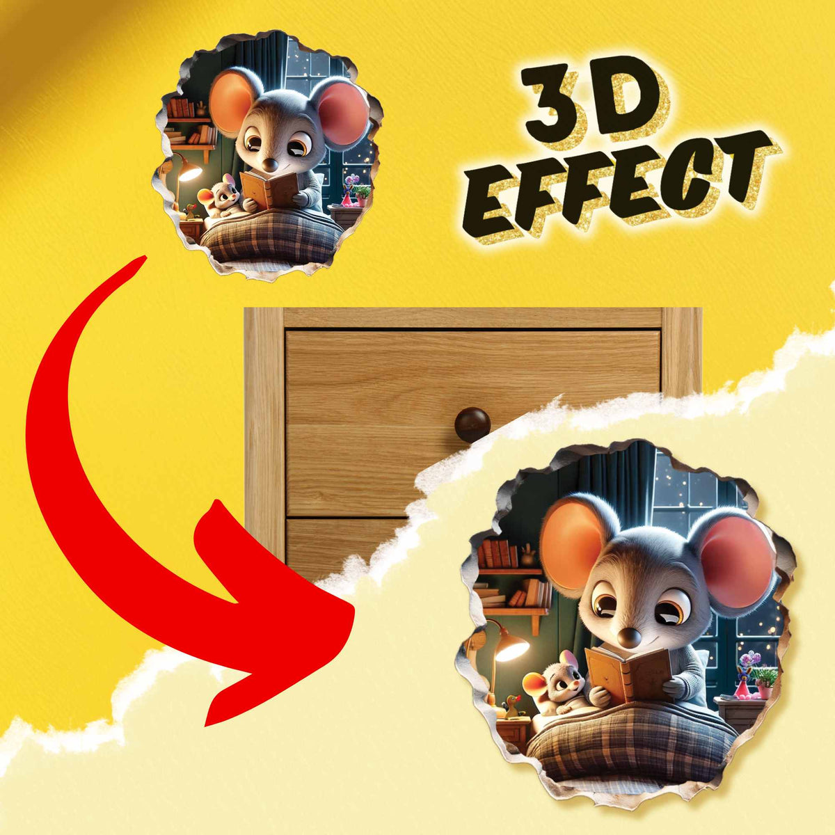 Realistic mouse wall sticker in kids room
