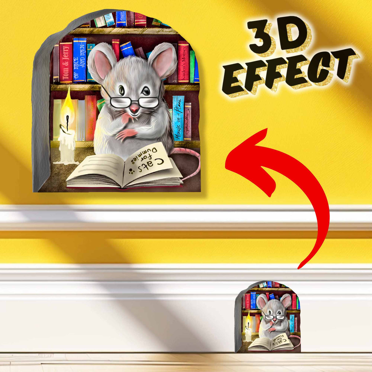 Library mouse wall sticker in reading nook

