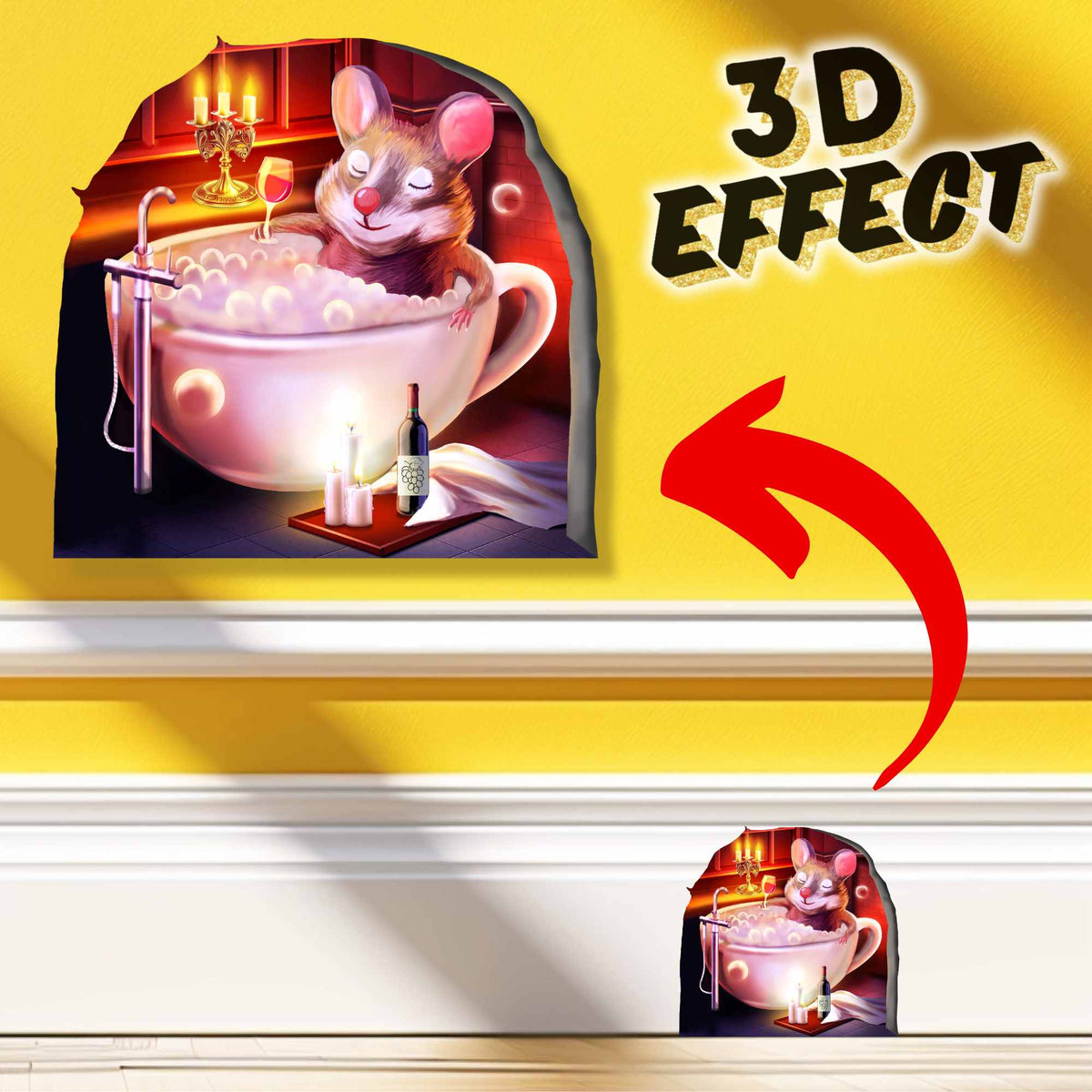 Bathtub mouse 3D wall sticker vinyl decal in bathroom
