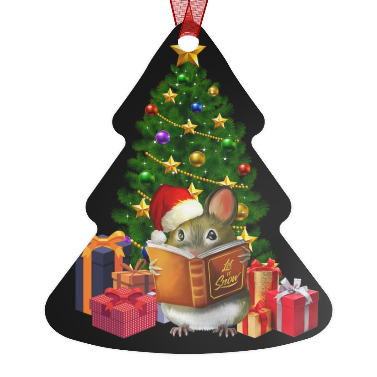 Custom Metal Ornaments, Christmas Mouse Reading a Book