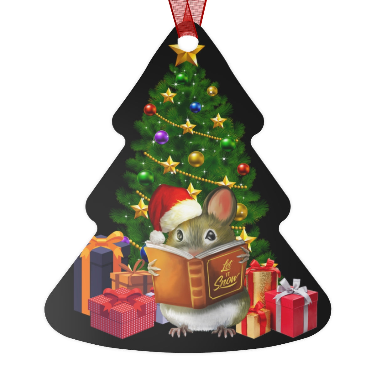 Custom Metal Ornaments, Christmas Mouse Reading a Book